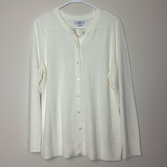 Croft & Barrow Ivory Ecru Button Down Long Sleeve Cardigan Size M NWOT - Picture 2 of 8